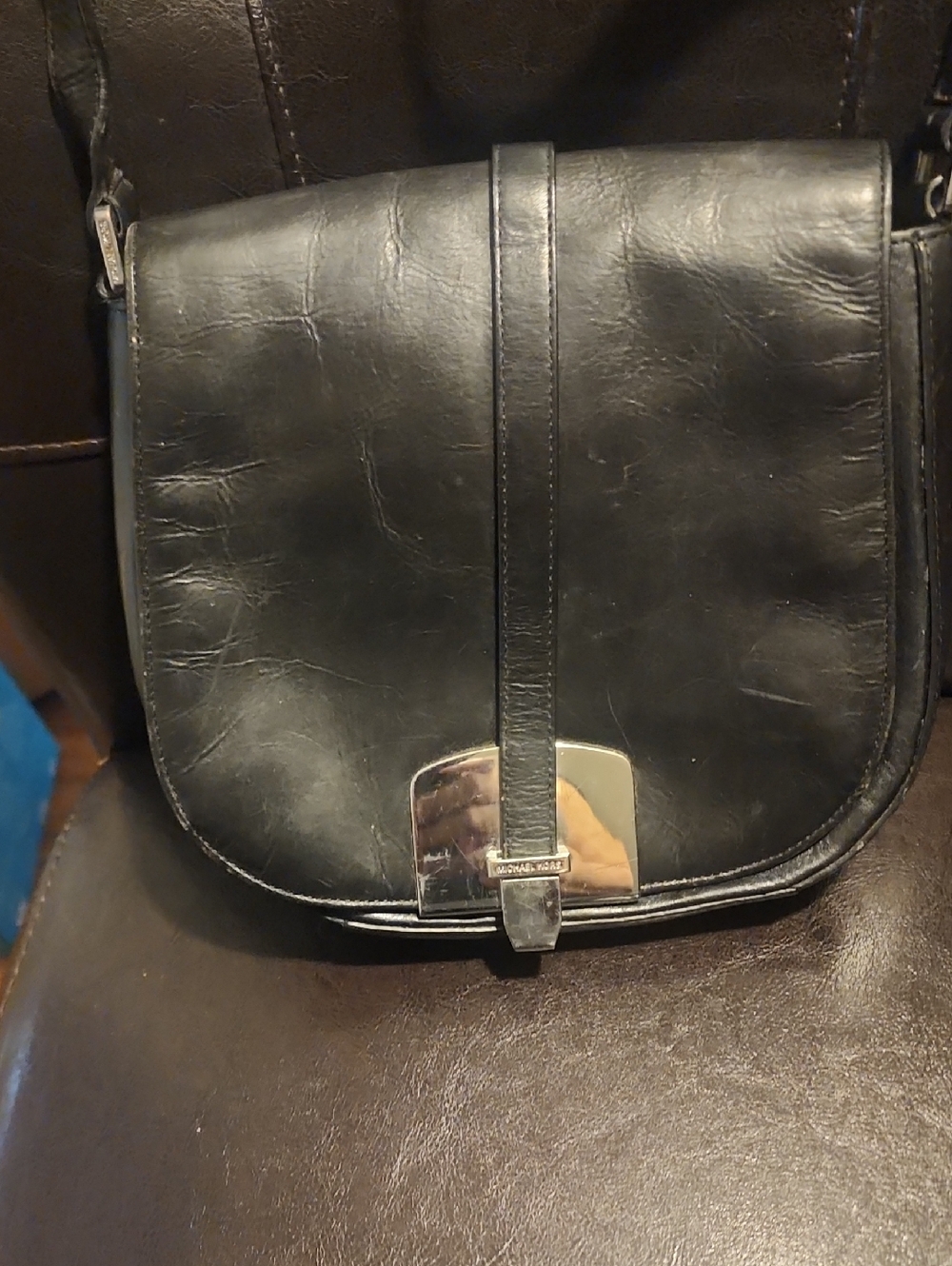 Michael Kors Black Leather Messenger Crossbody with Silver Tone Accent - Picture 1 of 7
